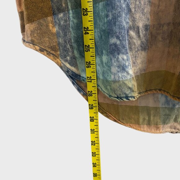 Anthropologie Ruffle Henley Top Women's Small Acid-Washed Tonal Check Tunic - Picture 11 of 11